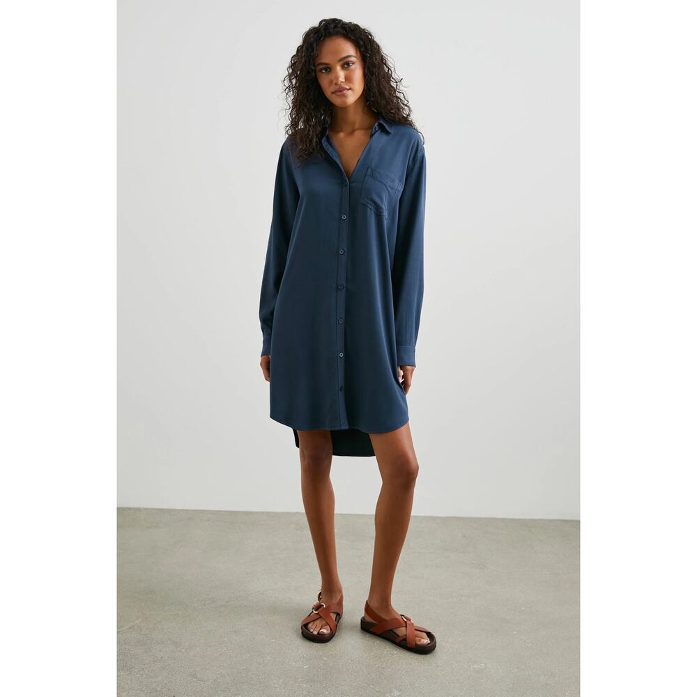 Rails Sawyer Eco-Friendly Ecovero Rayon Button Down Shirt Dress Blue SZ S